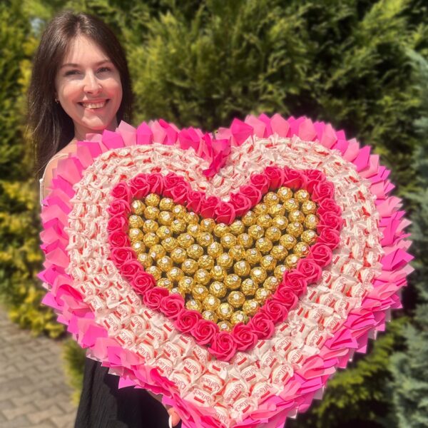 Bukiet Jadalny Mega Serce Różowe 70 cm